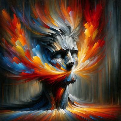 The primary subject of the image is a close-up of a person's face, with a focus on the mouth. The setting is a colorful, abstract background that adds a vibrant and artistic touch to the scene. The visual style is a combination of digital art and illustration, creating a unique and eye-catching representation of the person's face. The colors and mood of the image are predominantly bright and lively, with a sense of creativity and expression.